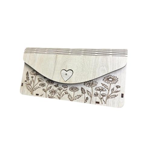 Dřevěná obálka na peníze žíhaná 20x10cm - Kvítka