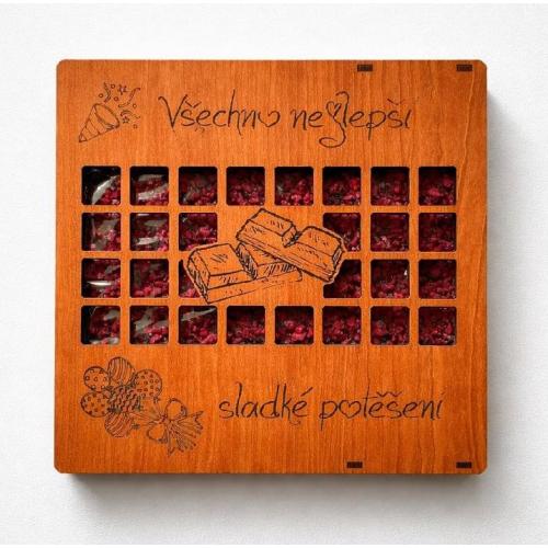 Čokoláda 100g sypaná v dřevěné krabičce - Všechno nejlepší