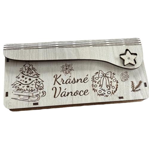 Dřevěná obálka na peníze 20x10cm - Krásné Vánoce sáňky stromek