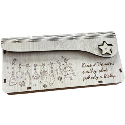 Dřevěná obálka na peníze 20x10cm - Krásné Vánoční svátky plné pohody a lásky