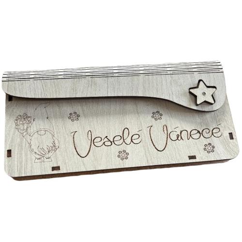 Dřevěná obálka na peníze 20x10cm - Veselé Vánoce skřítek