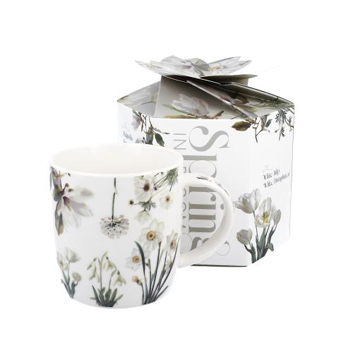 Porcelánový hrnek v boxu 400ml - Bílé květy
