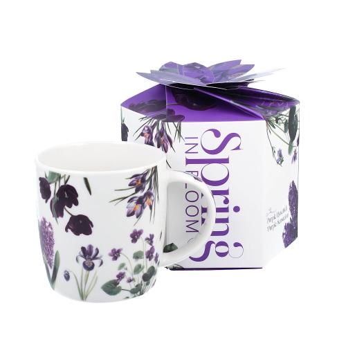 Porcelánový hrnek v boxu 400ml - Fialové květy