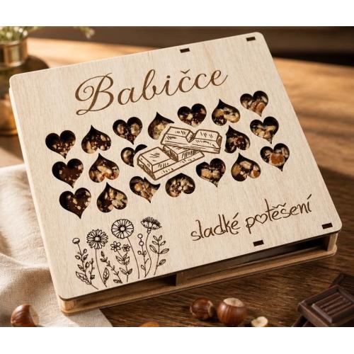 Čokoláda 100g sypaná v dřevěné krabičce - Babičce