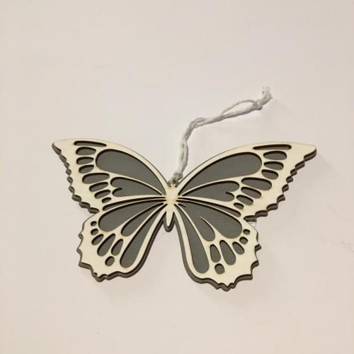 Dřevěný motýl -bílo-šedý - Střední