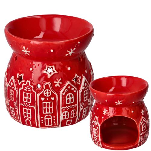 Aromalampa keramická domky červená 9cm - FUD358