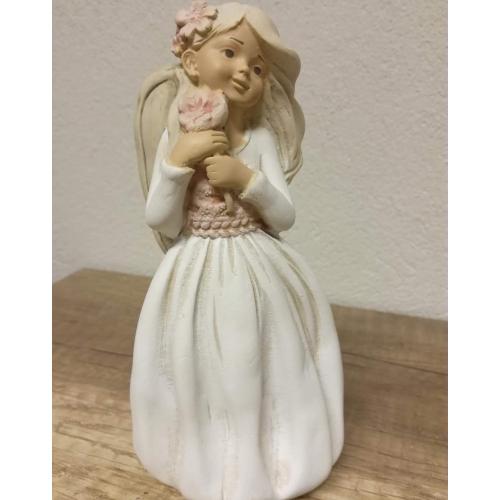 Anděl umělý kámen 17cm držící růži - 181