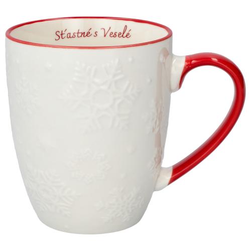 Hrnek porcelánový 360ml bílo červený Šťastné a veselé - SAL6323