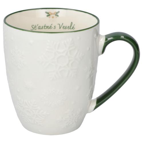 Hrnek porcelánový 360ml bílo zelený Šťastné a veselé - SAL6325
