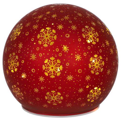 Skleněná led svítící koule vločky červená 12cm - UPE233