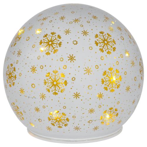 Skleněná koule s led světlem vločky bílá 12cm - UPE235