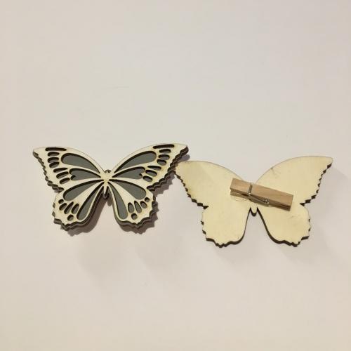 Dřevěný motýl -bílo-šedý - Malý+kolíček
