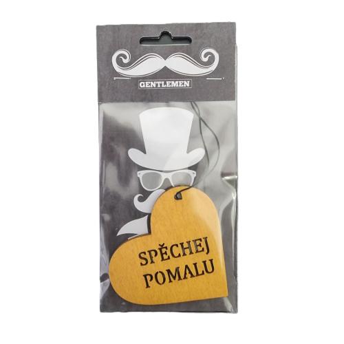 Přívěšek do auta dřevo - srdce spěchej pomalu