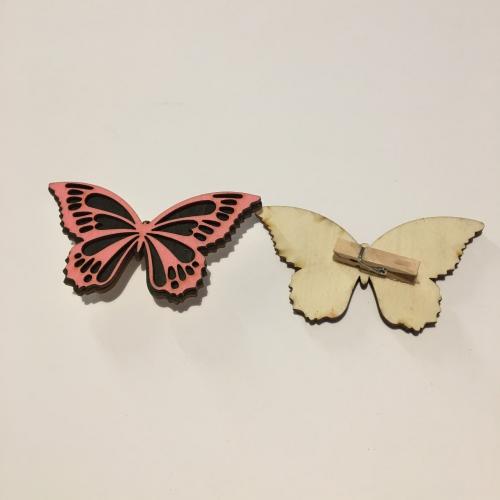 Dřevěný motýl - růžovo - šedý - Malý+kolíček