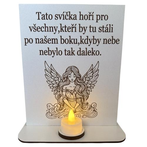 Dřevěná cedule s LED 22x17cm - Tato svíčka